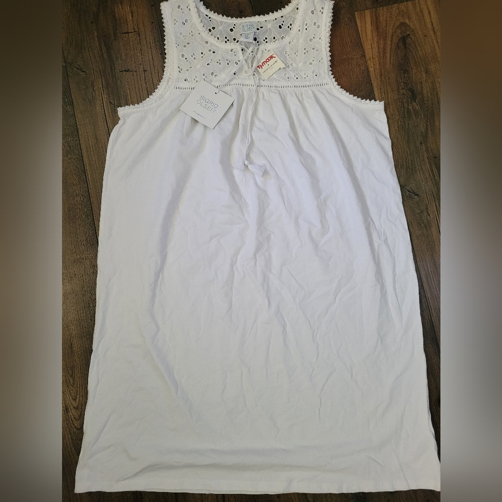 White Sleeveless Eyelet Sleepwear Dress